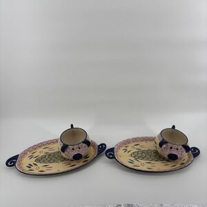Temp-tations Old World Pig Soup and Sandwich Set 4pc Blue Floral Ceramic
